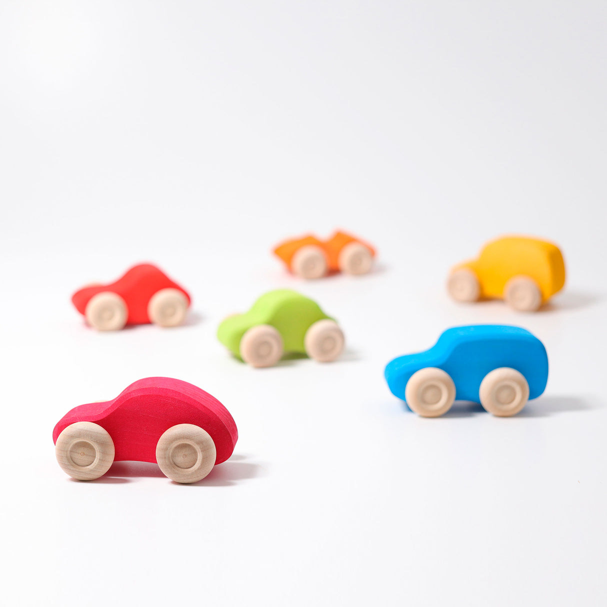 Six Colored Wooden Cars