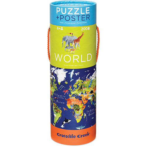 Crocodile Creek World Map 200 piece Jigsaw Puzzle and Matching Poster