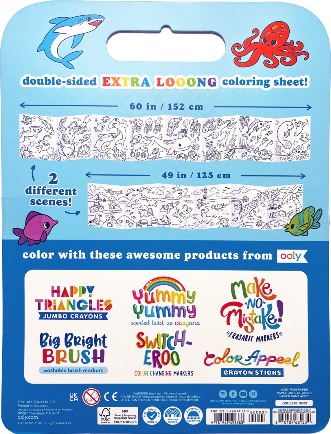 Color-A-Looong 5' Fold Out Kids Coloring Book - Ocean Adventure