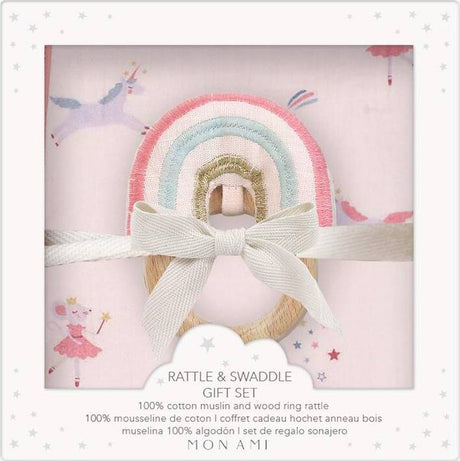 Chateau Magique Swaddle and Rainbow Rattle Gift Set