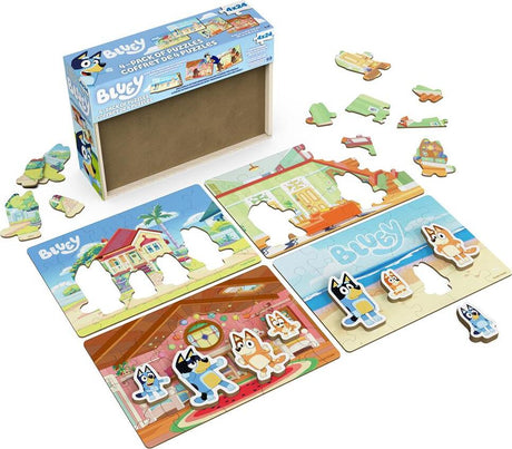Bluey Wooden Puzzles with Bingo, Mum, and Dad Characters